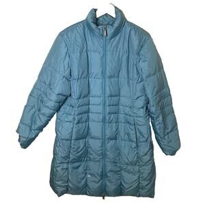 Lands’ End Sky Blue Reversible Long Goose Down Puffer Jacket Women’s Size XL